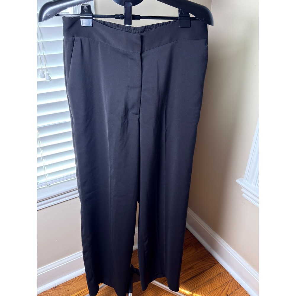 Quince Black Wide Leg Trousers Elastic Back Recycled Polyester Pants Size 12